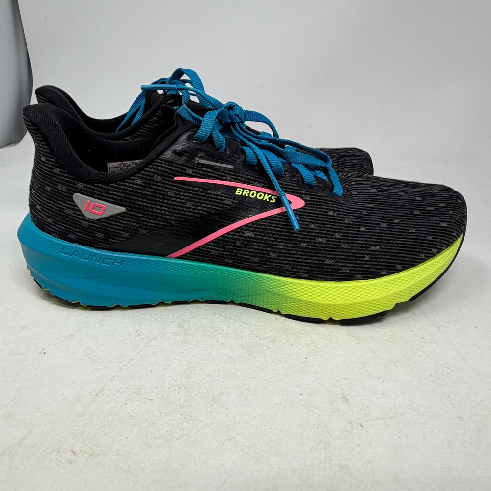 Brooks Running Shoes Womens 8.5 Launch 10 Black Pink Teal Gradient EUC